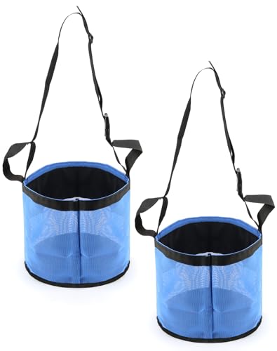 QWORK 2 Pack Horse Feed Bag for Grain - Durable Mesh Grain Feeder with Adjustable Strap, Comfortable Neck and Nose Pad Horse Muzzle Feed Bag, for Feeding Grain, Powder, Supplements, Blue