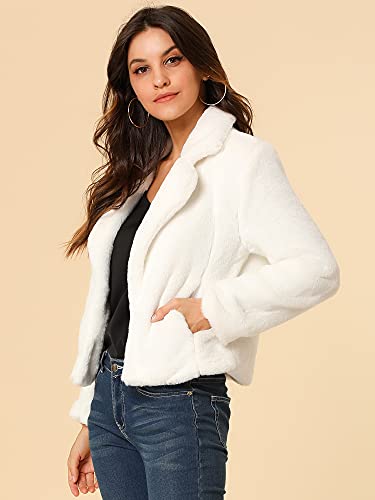 Allegra K Women's Cropped Faxu Fur Jacket Lapel 2026 Winter Fur Coat Outfit - color: White, size: Small