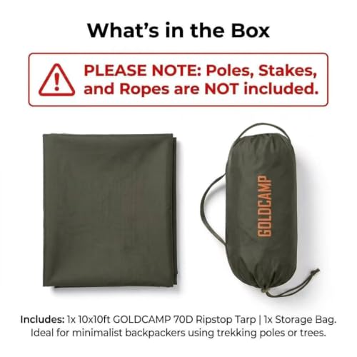 GOLDCAMP 70D Camping Tarp PU15000mm Waterproof Rain Fly UV50+(10x10ft) - size: 10FT*10FT