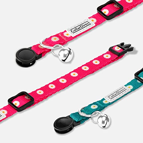 Floral Cat Collar 2-Pack, Breakaway with Bell - color: Pink & Green