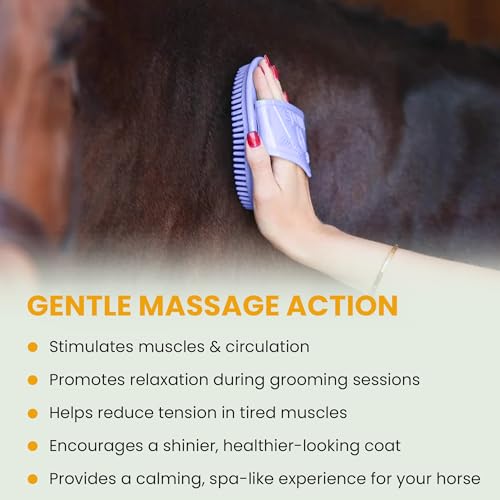 Epona Lavender Flexible Glossy Curry Comb for Horses – Soft, Ergonomic Grooming Brush with Flexible Tines for Deep Cleaning, Massage & Shedding Care - color: Lavender