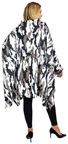 Dare2BStylish Women Poncho Style Hoodie Sweater Fleece Cover Up for Cold Weather - color: Gray Camo