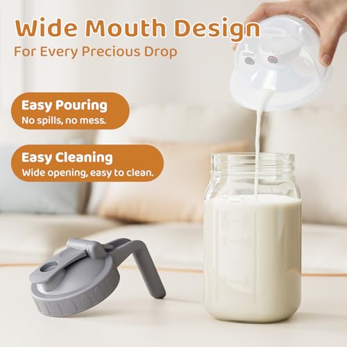 32 oz Breast Milk Pitcher, Glass Mason Jar Pitcher with Lid - color: Gray, size: 32 Ounces