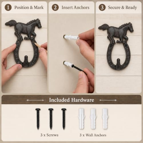 Comfy Hour 9.5 Inch Horseshoe Wall Hook, Running Horse Key Holder