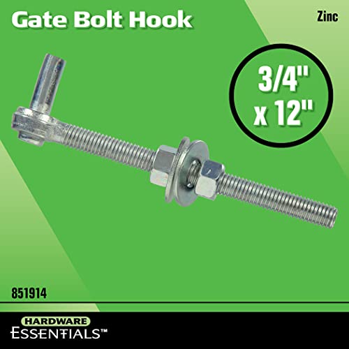 Hillman Zinc-Plated Steel Gate Bolt Hook for Hinge Straps, 3/4 x 12 in | Bolts through a post as a pivot pin, a strap loop drops on, farm, driveway, fence, barn, right or left hand, rust-resistant