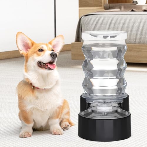 RIZZARI 7L Dog Water Bowl Dispenser:Black Stainless Steel Gravity Bowl - color: Dark Black, size: 7L