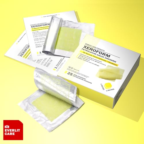 EVERLIT Xeroform Petrolatum Dressing | Sterile, Non-Adherent Occlusive Fine Mesh Gauze Pad | Non-Toxic, Gentle Patch for Burns, Laceration, Surgical Incisions & Skin Grafts (2" x 2" | Pack of 25) - size: 2" x 2" | Pack of 25