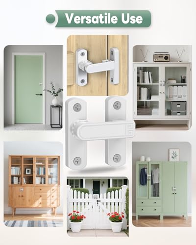 Adjustable Barn Door Locks, 90/180 Degree Gate Latch, White-2 Pcs - color: White-2 Pcs