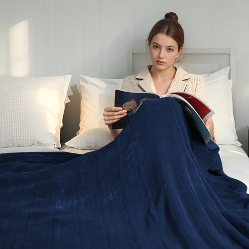 Electric Heated Blanket 84"×90" Queen Size, Fluffy Cozy for Home, Office, Hotel, 4 Heating Levels & 10H Auto-Off, Overheat Protection, Dual Controllers, Fast Heating - Dark Blue - color: 06-dark Blue, size: Queen Size (84"x90")