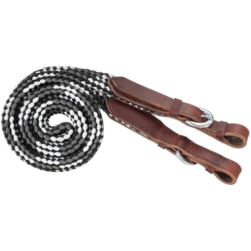 Tough 1 5ft Flat Braided Trail Reins Black/Gray/Wht - color: Black/Grey/White