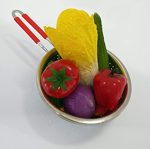 Stainless Steel Perforated Metal Colander Strainer with Long Red Handle Sieve Sifters Use for Kitchen Food Pasta Noodles Spaghetti Vegetables Silver - 7.9inch - color: Red Single Handle 7.9 inch