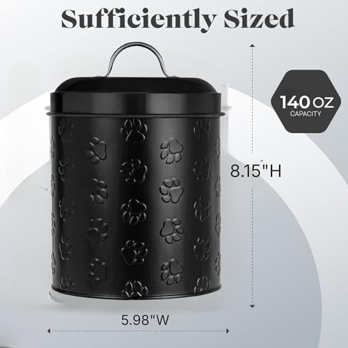 Amici Home Pet Puppy Paws Black Metal Canister - Large, 140 Oz - color: Black, size: 140 fl oz