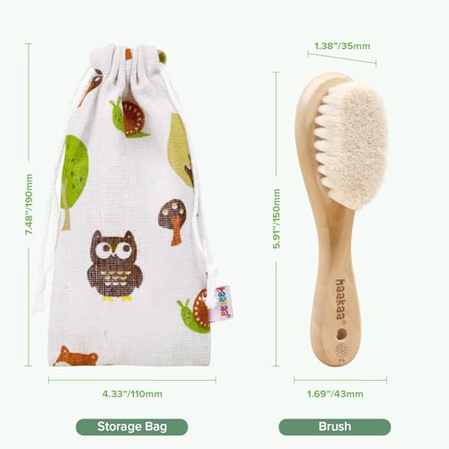 haakaa Wooden Baby Hair Brush for Newborns and Toddlers, Carry Pouch
