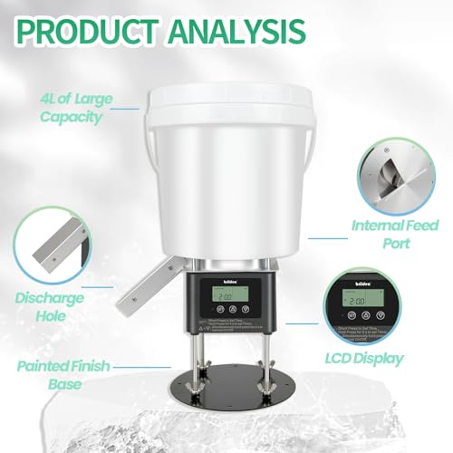 Automatic Fish Feeder for Pond, Briidea Outdoor Pond Feeder with 4L Capacity, Timed Feeding, Anti Clog System, Wildlife - Proof Design & Waterproof Housing