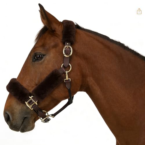 Genuine Wool Horse Halter Cover, 4 PCS Merino Sheepskin Horse Halter Set - color: Brown