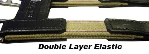 Paris Tack English Leather Elastic Girth Extender with Stainless Steel Roller Buckles and Double Layer Elastic. 1 year Warranty. - color: Black