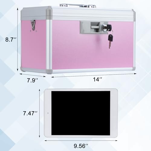 xydstay Large Medicine Lock Box, 14" x 7.9" x 8.7", Pink - size: 14x7.9x8.7 Inch (Pack of 1)