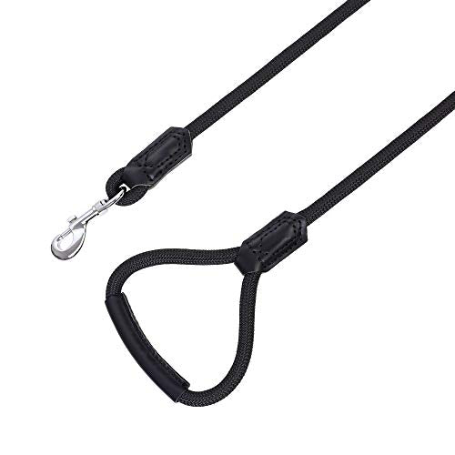 Mile High Life Dog Leash with Genuine Leather-Wrapped Ends/Handle, 4/5/6FT - color: Black, size: 48 Inch-1/2"