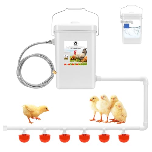 Automatic Chicken Waterer Float Controlled,3 Gallon Chicken Waterer | Dispenser with Hose Attachment,no waste, hanging chicken waterer, - size: 3 Gallon with hard tube
