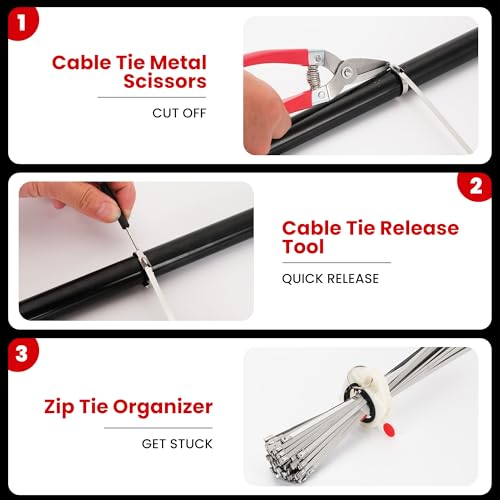 Stainless Steel Cable Tie Gun Set, Heavy Duty Metal Zip Tie Kit - color: Black