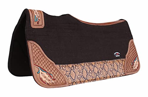 CHALLENGER Horse 32" x 30" Western Contoured Wool Felt Therapeutic Saddle Pad Black 39216 - color: Brown Phyton
