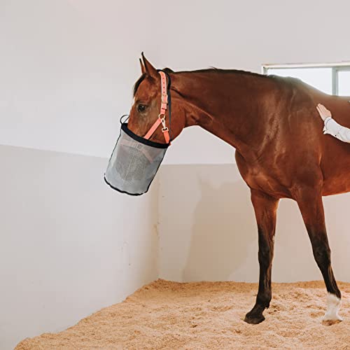 Horse Feed Bag, Nylon Mesh Grain Horse Feed Bucket (Grey 2P) | with Adjustable Strap Comfortable Neck Pad Nose Pad and Waterproof Bottom - color: Grey