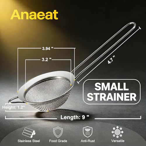 Anaeat Fine Mesh Strainers - Premium Stainless Steel Colander Sieve Sifters, with Durable Mesh and Sturdy Handle, Excellent for Sifting Dry ingredients, Flour, Pastas, Rice, Tea (3.94") - color: 3.94" Diameter