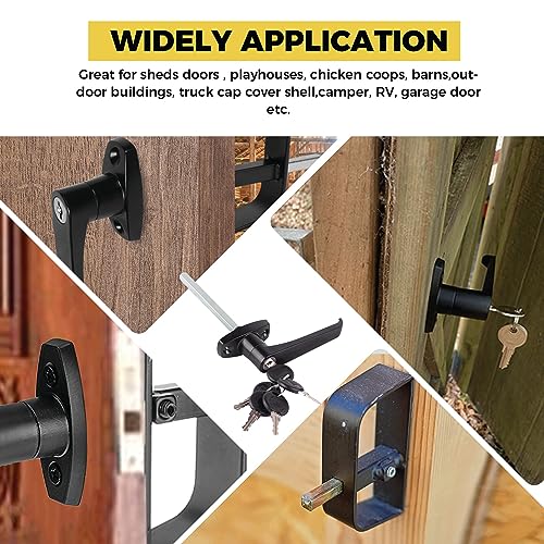 Shed Door L-Handle Lock Kit -Shed Door Latch with 4-1/2" Stem,Shed Door Lock Matching Set Includes 5 Keys for Sheds Doors, Playhouses, Chicken Coops,Camper, RV, Garage Door(Black). - size: 4.5 inch-L