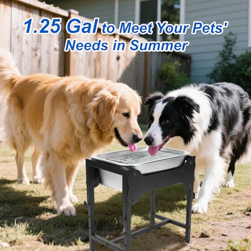 YUEPET Elevated Water Bowl for Dogs, Outdoor Raised Dog Water Bowl 1.25 Gal | 4 Heights Adjustable, Stainless Steel Dog Water Bowls, Raised Dog Water Bowl with Stand, 1.25 Gallon ,Food and Water Use - size: 1.25 Gallon