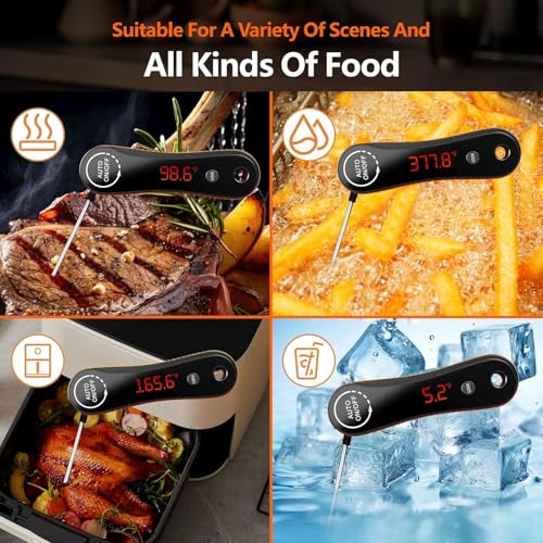 Meat Thermometer Digital - Paysean Instant Read Meat Thermometer with Auto Rotating Backlit Display, IP67 Waterproof for Cooking, Grilling, BBQ, Candy (Deep Black)
