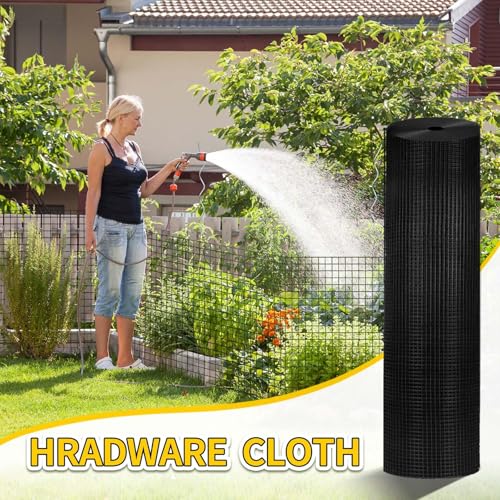 Hardware Cloth, Galvanized Chicken Wire Fence, 19 Gauge Vinyl Coated Wire Mesh Roll, Black Welded Wire Fencing Roll Gopher Wire Mesh Roll for Garden Fencing Rabbit Snake Wire (Black 16IN 10FT) - color: 16" x 10' Black