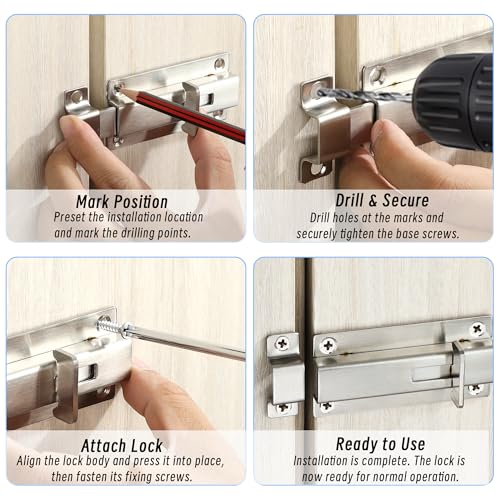 Mooche Slide Latch Lock Barrel Bolt, 3.95 Inch Stainless Steel Gate Latches - color: Brushed