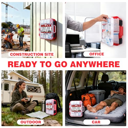 400 Pieces All-Purpose First Aid Kit, Organized Dual-Layer Wall