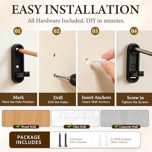 Folding Wall Hooks, 4 Pack Black Heavy Duty Coat Hooks, Screw Mounted - color: Black, size: 4 Pack