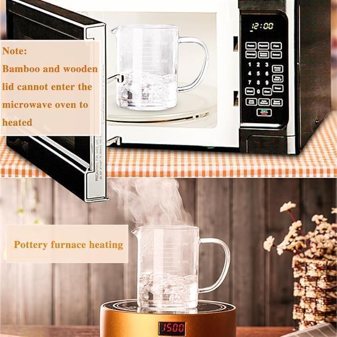 Glass Pitcher with Lid, 6"*3.14" Glass Water Pitcher, 17OZ/500ML Glass Pitchers with Handle and Lid for Tea, Milk, Coffee, Kitchen or Restaurant (1-Pack 500ml(17Oz)) (1-Pack 500ml(17Oz))