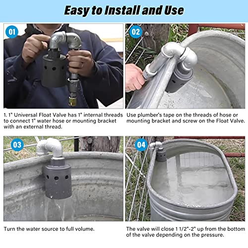 1" Float Valve Watering System Designed for Water Level Control, Automatic Filling & Shut Off, Ensure Reliable Water Supply, Nylon Resin Float Valve for Livestock Troughs, Stock Tank, etc. - 718H