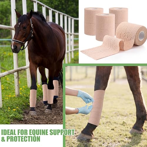 Geiserailie 12 Rolls 3 Inches Elastic Tape Self Adhesive Wrap Sports Pets | Cohesive Stretch for Ankle Knee Wrist, Sticks to Itself Not Skin Hair, Athletic Training Pet Animal Protection, Tan Beige - size: 3 Inch
