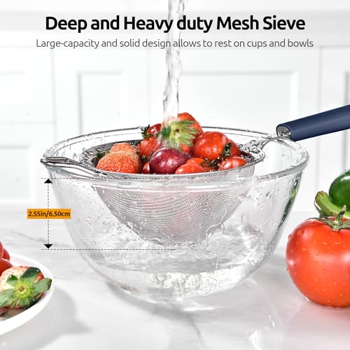 U-Taste Fine Mesh Strainer, 18/8 Stainless Steel Sieve, M/Midnight Blue - color: (3) Midnight Blue, size: M-4.73in