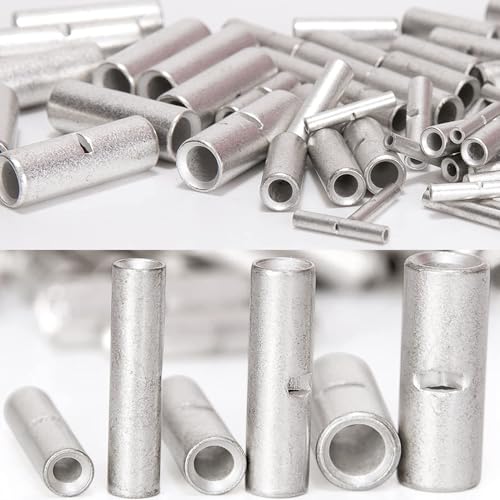 BAALA 115 PCS Non Insulated Butt Connectors Kit,26-8 Gauge Butt Splice Connector Uninsulated Wire Splice Connectors, Tinned Copper Marine Grade Seamless Barrel Crimping Butt Terminals - color: Tinned Copper