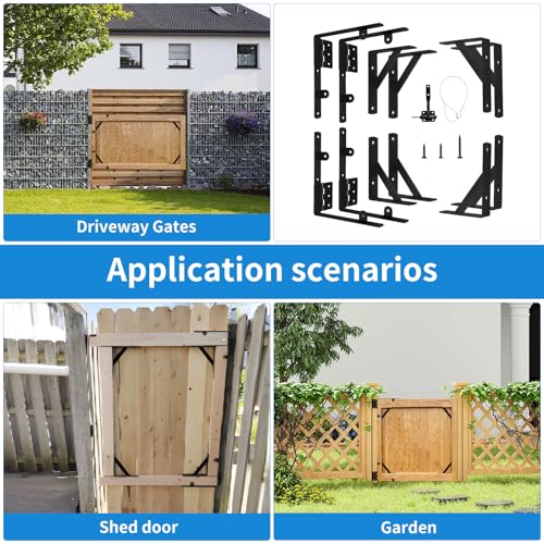 Fence Gate Kit Gate Hardware, Corner Brace Brackets Anti Sag Gate Kit Heavy Duty Gate Hardware for Wooden Fence,Shed Doors, Driveway Gates, Corral Gates, Wood Windows(1 Set)