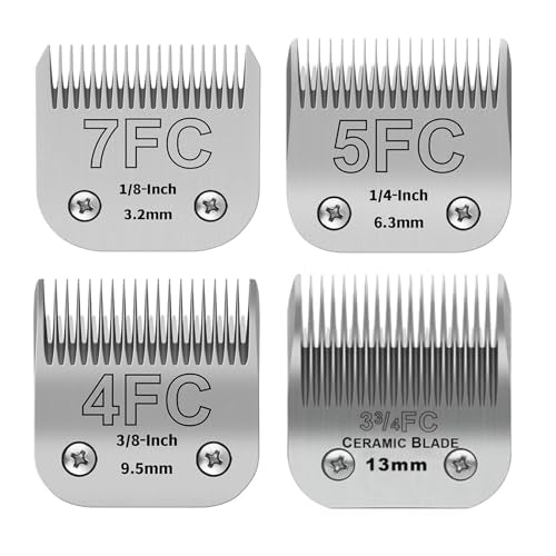 BILLAR 4 Pack Size 7FC/5FC/4FC/3FC Detachable Pet Dog Grooming Clipper Ceramic Blades Set,Compatible with Andis,Oster A5,Wahl KM10 Series Clippers,Cut Length 1/8"(3.2mm) to 1/2"(13mm) - size: 4+5+7FC+3/3-4FC