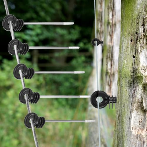 25 Pcs Electric Fence Wire Insulator Stand Off Screw in Insulator Black Fence Post Insulator Long Arm Wood Post Insulator for Tape Rope Electric Wire Animal Agricultural Garden Fence