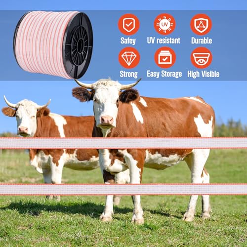 Electric Fence Tape 1/2 inch, Electric Fence Poly Tape 6ss Conductors 1312' - color: 0.5 in, size: 1312 FEET