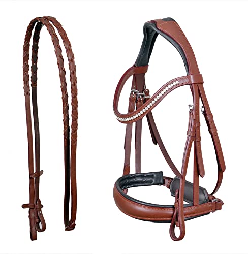 CHALLENGER English All-Purpose Pleasure Padded Leather Bridle Reins 803HI01 - color: Dark Brown