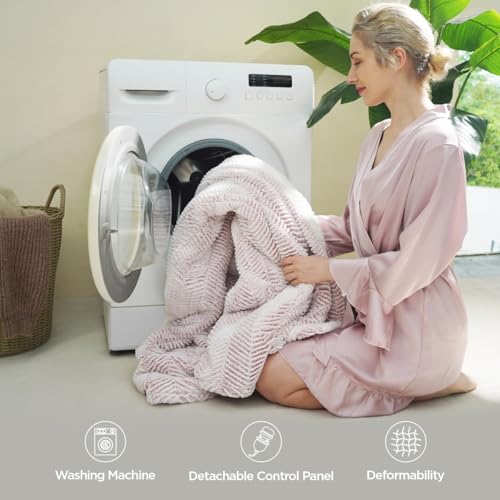 Templewet Heated Blanket Throw 50" x 60",Fluffy Electric Blanket,Pink | Timer Settings,Auto Off,Soft Sherpa Heated Throw Blanket,Machine Washable,Fast Heating for Sofa Bed Office Use,Gifts for Mom - color: Frosty Pink