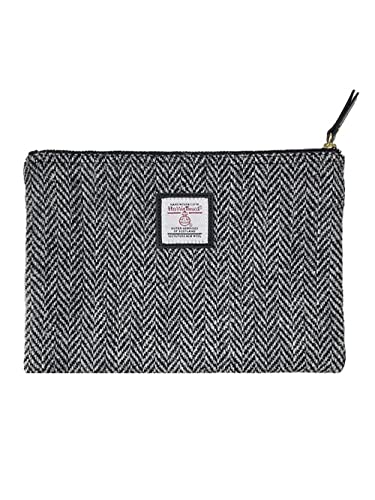 Harris Tweed Handmade Wool Zip Pouch with YKK Zipper Organizer Bag - color: Grey, size: Large