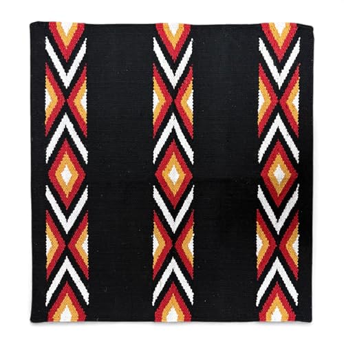 Majestic Ally Western Saddle Blanket, Canyon Diamond Design, New Zealand Wool, Handwoven Horse Tack, 36x34 Inches - color: Black Red