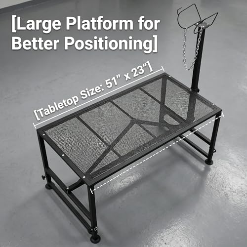 Sheep Stand 51"x23" 900 lb Capacity, Adjustable Height 21"-33" Goat Stand for Trimming Hooves and Milking, Metal Stand with Headpiece and Nose Loop – Black