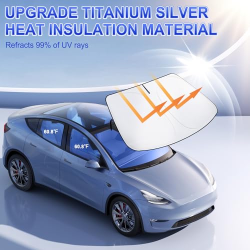 SINGARO Car Windshield Sun Shade, Foldable Reflective Sun Shade for Car Windshield, Compatible with Tesla Model Y Model 3 2016~2025 - size: Tesla Model Y