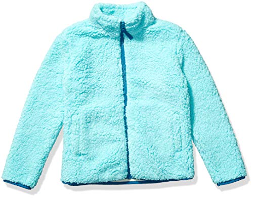 Amazon Essentials Girls' Faux Sherpa Fleece Full-Zip Jacket, Lined - color: Aqua Blue, size: Large